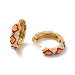 Enamel Rhombus Pattern Huggie Hoop Earrings&nbsp;EJEW-K093-02G