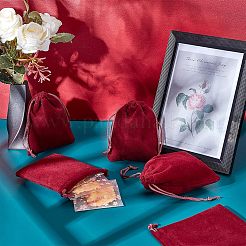 レクタングルベルベットポーチ  キャンディーギフトバッグクリスマスパーティー結婚式好意バッグ  暗赤色  12x10cm&nbsp;TP-NB0001-15A