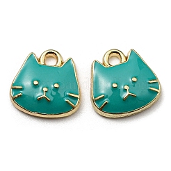 金メッキ合金チャーム  エナメル  カドミウムフリー＆ニッケルフリー＆鉛フリー  猫の形のチャーム  ティール  11x11x3mm  穴：1.6mm&nbsp;ENAM-L042-01G-03