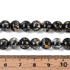 クラックル透明ガラスビーズ連売り  ラウンド  金箔  ブラック  8~8.5mm  穴：0.8~0.9mm  約103~105個/連  30.51インチ（77.5~78.5cm）&nbsp;GLAA-N030-8mm-01A