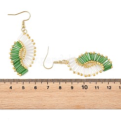 ガラスビーズを編み込んだドロップピアス  ティアドロップ  304ステンレススチールイヤリング金具付き  ゴールドカラー  グリーン  59.5x21.5mm&nbsp;EJEW-MZ00746-02