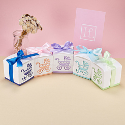 リボンが付いている空のベビーカーbbの車キャリッジキャンデー箱の結婚披露宴のギフト  ブルー  6x6x6cm&nbsp;CON-BC0004-97E