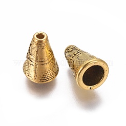 チベット風ビーズキャップ  アンティーク黄金  鉛フリー及びカドミウムフリー  コーン  サイズ：幅さ約9mm  長さ11.5mm  穴：2mm&nbsp;X-GLF0831Y