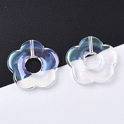透明なアクリルビーズ  ABカラーメッキ  片穴  花  クリアAB  26x27x5mm  穴：1.6mm&nbsp;PACR-R246-031