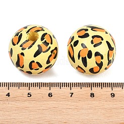 プリントウッドヨーロピアンビーズ  ヒョウ柄のラウンド  大穴ビーズ  シャンパンイエロー  24.5x23mm  穴：5mm&nbsp;WOOD-G029-05B