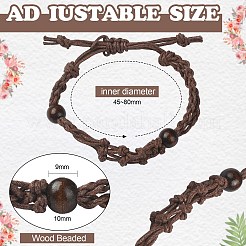 4 個 2 色ワックスコットンマクラメポーチ空の石ホルダーリンクブレスレット作成用  ウッドビーズ付き  ミックスカラー  内径：1-3/4~3-1/8インチ（4.5~8cm）  2個/カラー&nbsp;BJEW-CJ0001-03