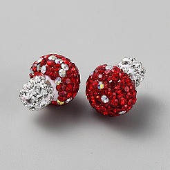 手作り樹脂粘土ラインストーンビーズ  キノコ  レッド  18x15mm  穴：1.8mm&nbsp;CLAY-WH0021-004