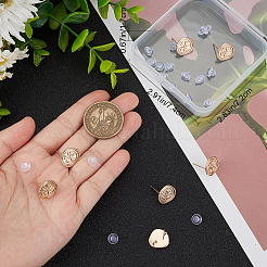 クローバー真鍮スタッドピアス金具付きフラットラウンド10個  垂直ループ、304ステンレススチール丸カン20個、プラスチックイヤーナット20個付き  18KGP本金メッキ  13x13.5mm  穴：2mm  ピン：0.8mm&nbsp;DIY-BBC0001-36
