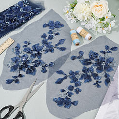 ポリエステル刺繍レースアップリケ  チャイナドレスの飾りアクセサリー  ドレス  マリンブルー  295x160x1mm&nbsp;DIY-WH0888-042A