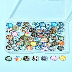60Pcs Printed Glass Half Round Cabochons&nbsp;GGLA-FS0001-14