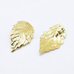 真鍮チャーム  葉  18KGP本金メッキ  カドミウムフリー＆ニッケルフリー＆鉛フリー  ゴールドカラー  17.5x10x1mm  穴：1mm&nbsp;KK-P112-34-NR