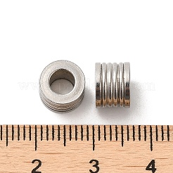 変色しない304ステンレススチールヨーロピアンビーズ  大穴ビーズ  溝付き柱  ステンレス鋼色  8x6mm  穴：4mm&nbsp;STAS-Z045-04P