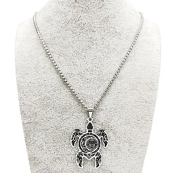 304ステンレススチール製エナメルタートルと黒い太陽の模様のペンダントネックレス（男性用）  ステンレス鋼色  19.69インチ（50cm）&nbsp;FS-WGFBC27-01