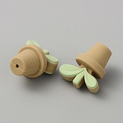 リーフポット食品グレードの環境に優しいシリコーンビーズ  バリーウッド  30x26x20mm  穴：2mm&nbsp;LS-SIL-WH0014-18F