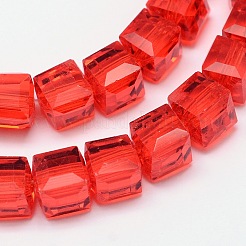 ファセットキューブ透明なガラスビーズ連売り  レッド  5.5x5.5x5.5mm  穴：1mm  約94個/連  20.4インチ&nbsp;X-EGLA-E041-5mm-D07