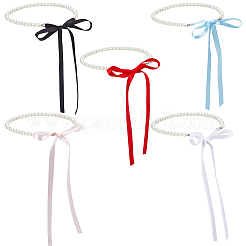 5Pcs 5 Colors ABS Plastic Pearl Round Beaded with Polyester Cord Pendant Necklaces for Women&nbsp;NJEW-CY0001-03