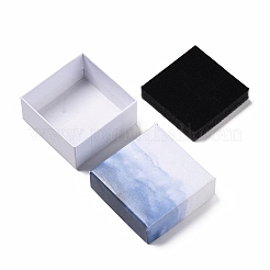 グラデーションカラーの厚紙ギフトボックス  内部のスポンジ  正方形  ブルー＆ホワイト  7.5x7.5x3.8cm  68x68mm内径  深さ：33mm&nbsp;CBOX-H006-02B
