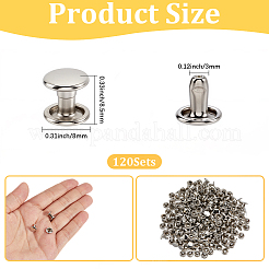 鉄製装飾リベット120セット  洋服バッグシューズレザークラフト  キノコ/ドーム  プラチナ  8x3.5mm  穴：3mm&nbsp;IFIN-CL0001-01