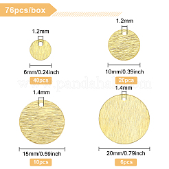 真鍮チャーム76個、4サイズ  フラットラウンド  24KGP本金メッキ  6~20x0.5~1mm  穴：1.2~1.4mm&nbsp;KK-BC0002-67