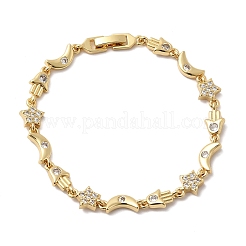 Moon & Star & Hamsa Hand Brass Micro Pave Clear Cubic Zirconia Link Chain Bracelets&nbsp;BJEW-C130-03G