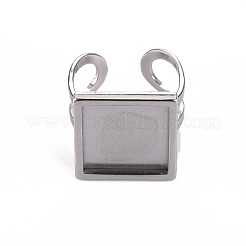 変色しにくい201ステンレススチール製カフパッドリングセッティング  レーザー切断  正方形  ステンレス鋼色  トレイ：14x14mm  usサイズ7 1/4(17.5)~usサイズ8(18mm)&nbsp;STAS-S080-041C-P