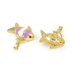 真鍮製エナメルペンダント  ゴールドカラー  魚  17x19.5x5mm  穴：2x4.5mm&nbsp;KK-I477-05G-01