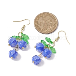 花ガラスダングルのピアス  304ステンレススチールのイヤリングピン付きアクリルクラスターイヤリング  藤紫色  52.5x20mm&nbsp;EJEW-JE05691-01