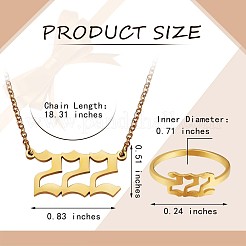 ナンバーペンダントネックレス＆オープンカフリング  金メッキ 304 ステンレススチール ラッキー数秘術ジュエリーセット 女性用  NUM。2  18.31インチ（46.5cm）  usサイズ7 3/4(17.9mm)&nbsp;JX196A
