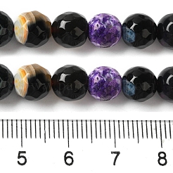 染色・加熱された天然ファイヤーアゲートビーズ連売り  多面カット  ラウンド  ミックスカラー  8mm  穴：1.2mm  約48個/連  36cm&nbsp;G-P539-B01-05