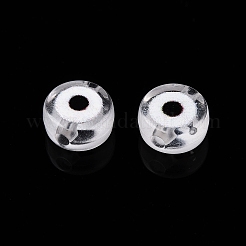 透明なアクリルビーズ  ナザールボンジュウ模様とフラットラウンド  透明  7x4mm  穴：1.5mm&nbsp;LS-TACR-G045-01D