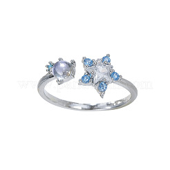 Brass Micro Pave Clear Cubic Zirconia Cuff Open Rings for Women&nbsp;WG58150-02