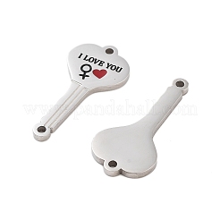 304 Stainless Steel Black & FireBrick Enamel Female I Love You Key Connector Charms&nbsp;STAS-Z078-18P