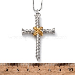 Brass Screw Cross Pendant Box Chain Necklaces for Women Men&nbsp;NJEW-C067-06P