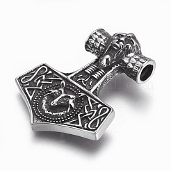 304ステンレスペンダント  トールのハンマー  アンティークシルバー  39x31.5x11.5mm  穴：5mm&nbsp;STAS-P225-090AS