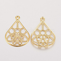201 ステンレススチール製フィリグリーペンダント  ティアドロップ  花柄  ゴールドカラー  20x15x1.2mm  穴：1mm&nbsp;STAS-F162-35G