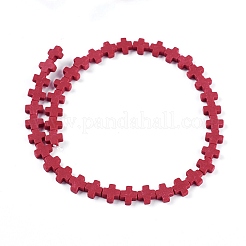合成サンゴビーズ連売り  染め  クロス  暗赤色  7.5~8.5x8~9x3~3.5mm  穴：1mm  約40個/連  12.5インチ〜12.7インチ（31.8~32.3cm）&nbsp;LS-CORA-L044-A04
