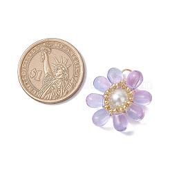 ガラスチャーム  真鍮パーツ  花  プラム  25.5x23.5x8mm  穴：6.5x3mm&nbsp;PALLOY-MZ00656-08