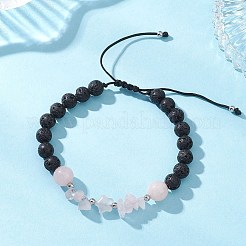 天然混合宝石と溶岩石ビーズを編み込んだ女性用ビーズブレスレット  ラウンド＆スター  内径：2-3/8~3-3/8インチ（5.9~8.5cm）&nbsp;BJEW-JB12924