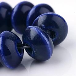 手作りの陶器ビーズ  光沢釉の磁器  ロンデル  ミッドナイトブルー  15x10mm  穴：4mm&nbsp;PORC-Q173-15x10mm-03