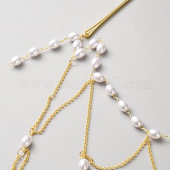 真鍮ラインストーンヘアチェーン  女性用プラスチックパールヘアアクセサリー付き  ゴールドカラー  435x260mm&nbsp;DIY-WH20050-34G