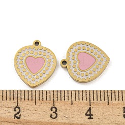 316サージカルステンレススチールエナメルペンダント  ハートチャーム  ゴールドカラー  ピンク  14x12x1.5mm  穴：1.2mm&nbsp;STAS-M073-10G