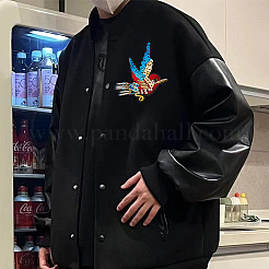 鳥ポリエステル刺繍アイロン接着アップリケ  スパンコール/パイレットビーズパッチ  ミシンクラフト装飾  レッド  112x127x6.5mm&nbsp;PATC-WH0008-35