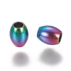 イオンプレーティング（IP）304ステンレスビーズ  オーバル  虹色  5x4mm  穴：1.8mm&nbsp;STAS-L216-19