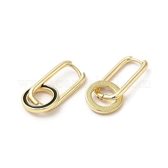 本物の18Kゴールドメッキ真鍮リングダングルフープピアス  エナメル  ブラック  30x13mm&nbsp;EJEW-L268-022G-01