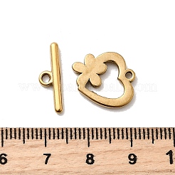304ステンレススチールトグル留め具  ゴールドカラー  花  14x14x2mm  穴：1.4mm  バー：5.5x17x2mm  穴：1.6mm&nbsp;STAS-B102-08C