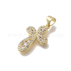 Brass Micro Pave Clear Cubic Zirconia Cross Pendants&nbsp;KK-D431-042G