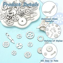 45個15スタイル304ステンレススチールペンダント  ギア＆ポインターチャーム  ステンレス鋼色  8~27x6~17x1~1.3mm  穴：1~6.5mm  3個/スタイル&nbsp;STAS-CJ0003-68