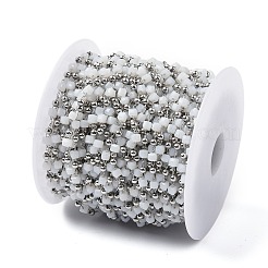 Cube Glass & 201 Stainless Steel Beaded Chains&nbsp;CHS-A015-05P