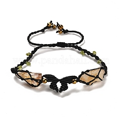 Natural Yellow Quartz & Peridot & Synthetic Hematite Nuggets Braided Bead Bracelet&nbsp;BJEW-B073-01C