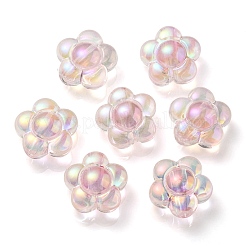 UVメッキレインボー虹色透明アクリルビーズ  ツートン  花  ピンク  15.5x16x9mm  穴：3mm&nbsp;OACR-C007-11E